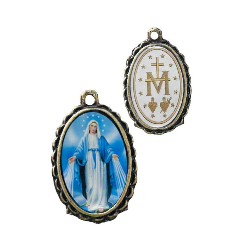 PINGENTE MEDALHA MILAGROSA DE NOSSA SENHORA DAS GRAÇAS OURO VELHO DE LUXO
