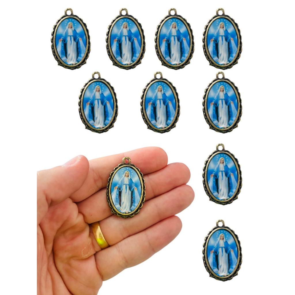 KIT 10 PINGENTE MEDALHINHA NOSSA SENHORA DAS GRAÇAS COM MEDALHA MILAGROSA LUXO