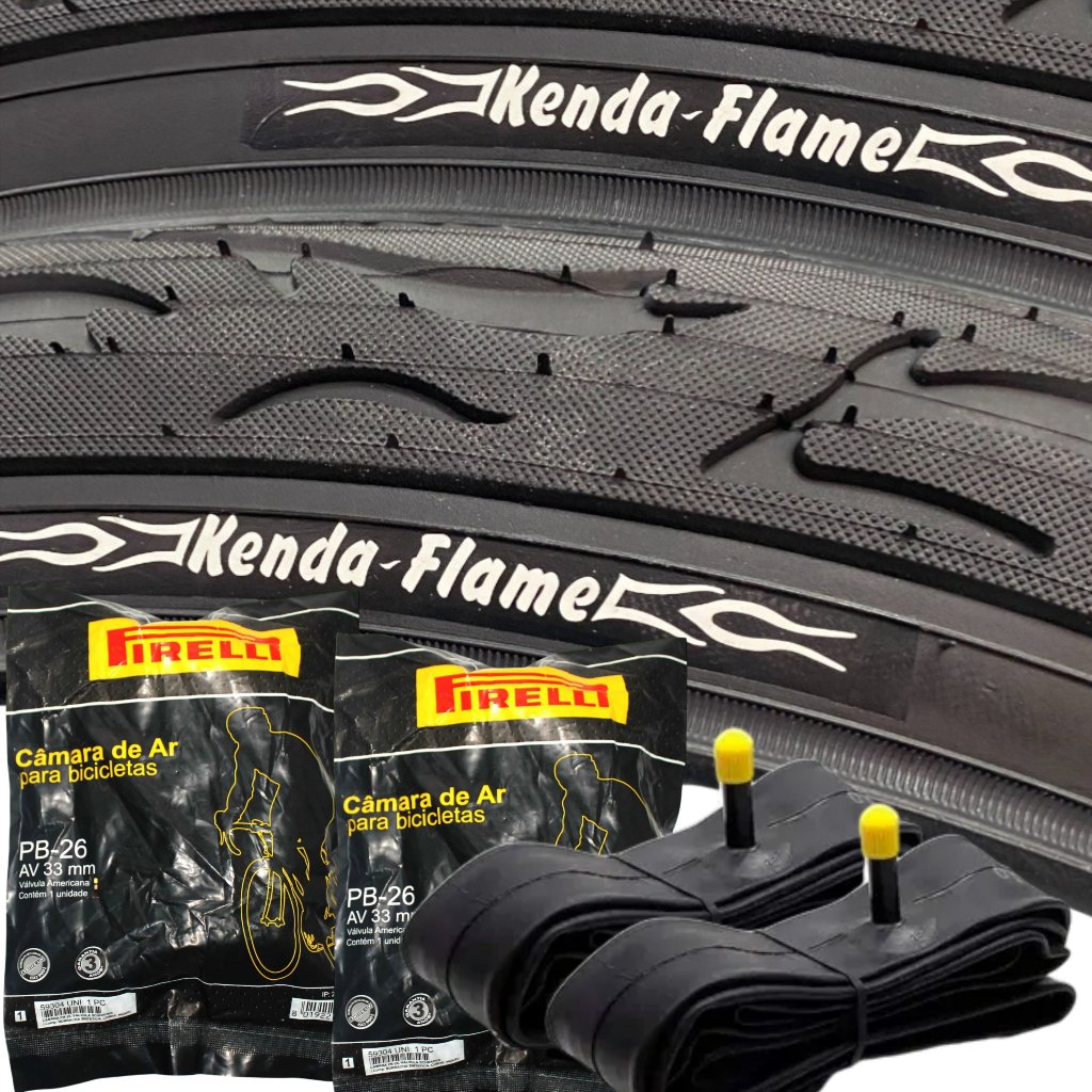 Par Pneu Kenda Flame Aro 26 + 2 Camara Ar Pirelli 26 Grosso