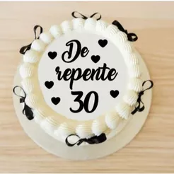 Apliques DE REPENTE 30 com 6 Lacinhos de Cetim + 20 MINI CORAÇÕES– Topper de Bolo Decorativo Aniversário Festa 30 ANOS