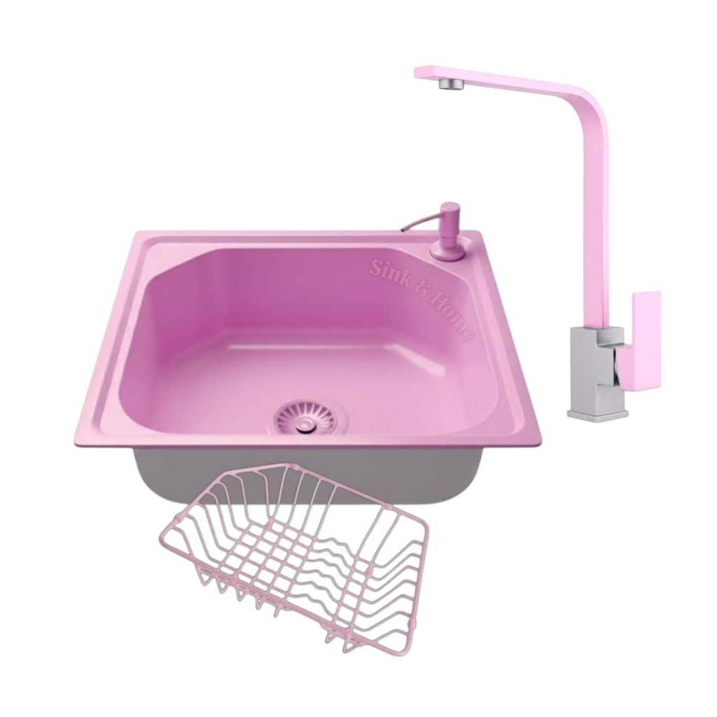 Cuba + Torneira Inox Rosa Monocomando Cozinha Cuba Rosa 46cm