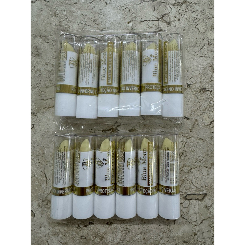 Kit 12 pc Hidratante Labial Blue Moon Manteiga de Cacau Protetor Labial Natural em Oferta na Shopee