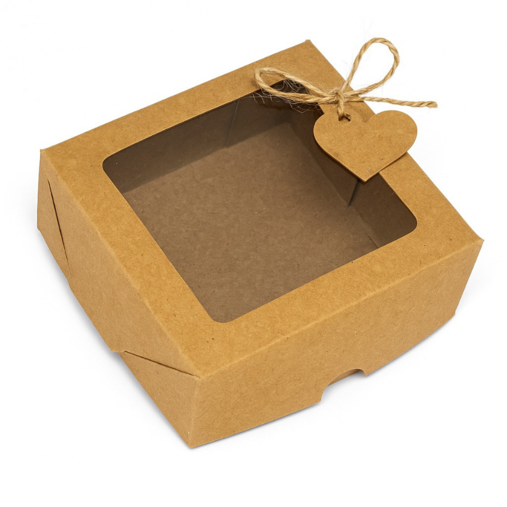 Caixa Kraft Com Visor Para Presente bombom 10x10x4,5 - 40un em Oferta na Shopee