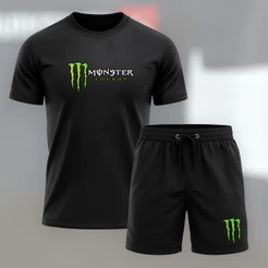 Conjunto Camiseta e Bermuda MNST - Kit 2 Peças - 1 Camisa Dry fit | 1 Short Tactel Mauricinho Esportivo Academia Slim
