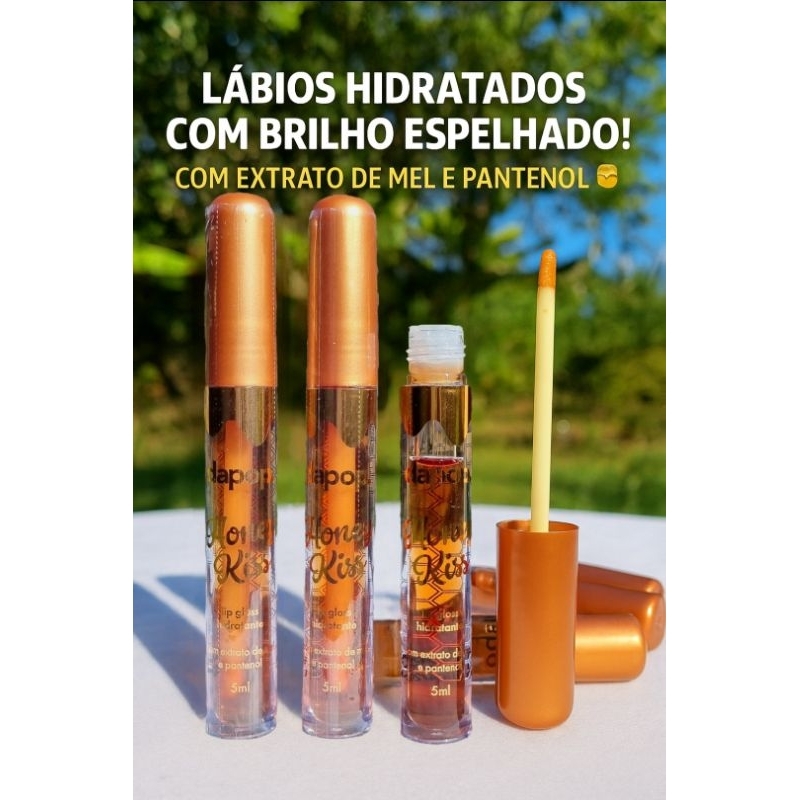 Lip Gloss de Mel Honey Kiss Dapop - Gloss de mel hidratante - Dupe LipHoney Fran Elhke