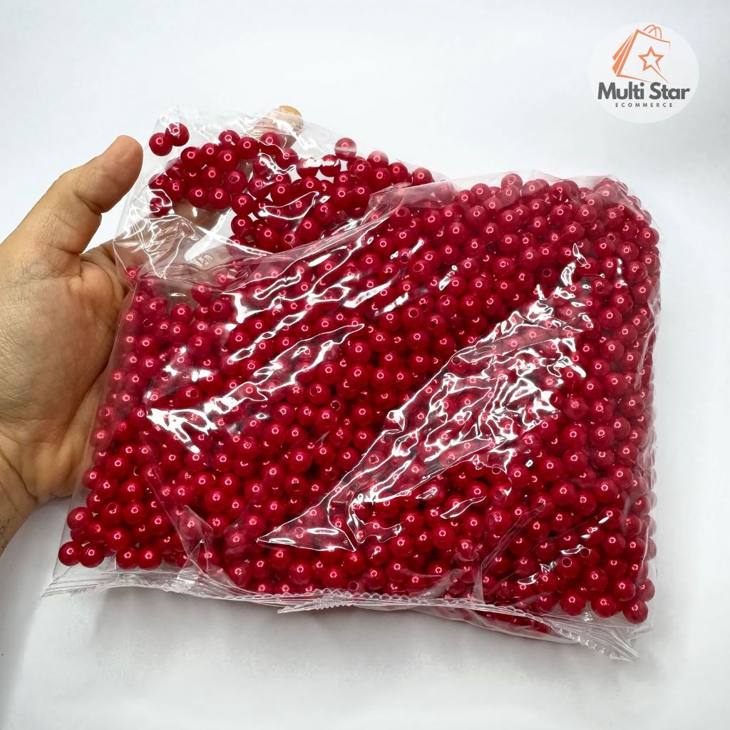 Pérola Vermelha com furo passante 500g 6MM 8MM Miçanga em Oferta na Shopee
