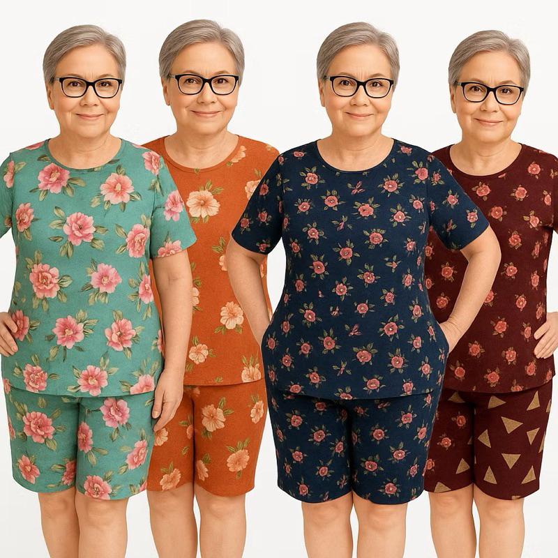 OFERTA Kit Conjunto Feminino Estampado em Malha Fria Plus Size Liganete Idosos Tecido Leve bermuda e blusa regata em Oferta na Shopee