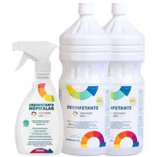 Kit Desinfetante Hospitalar Advanced Med Duplo Refil 2 litros e 1 gatilho 500 mL