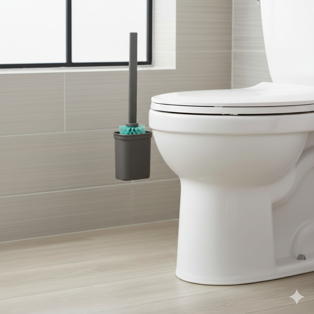 Escova Sanitária de Silicone com Suporte Limp Eficiente Preto /Azul Maleavel Alta Eficiencia vaso