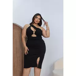 Vestido Plus Size Feminino Anarruga Canelado Com Bojo Fenda Lateral Elegante