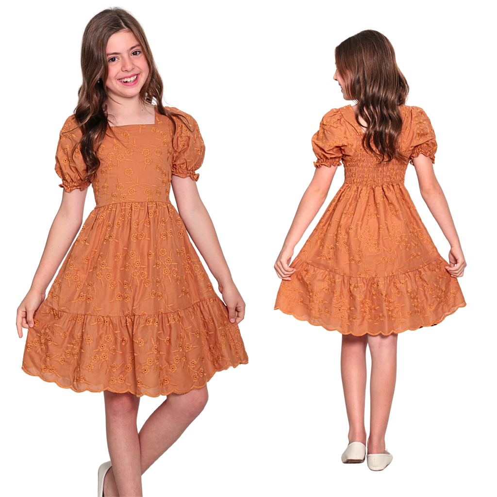 vestido curto De lese infantojuvenil manga princesa