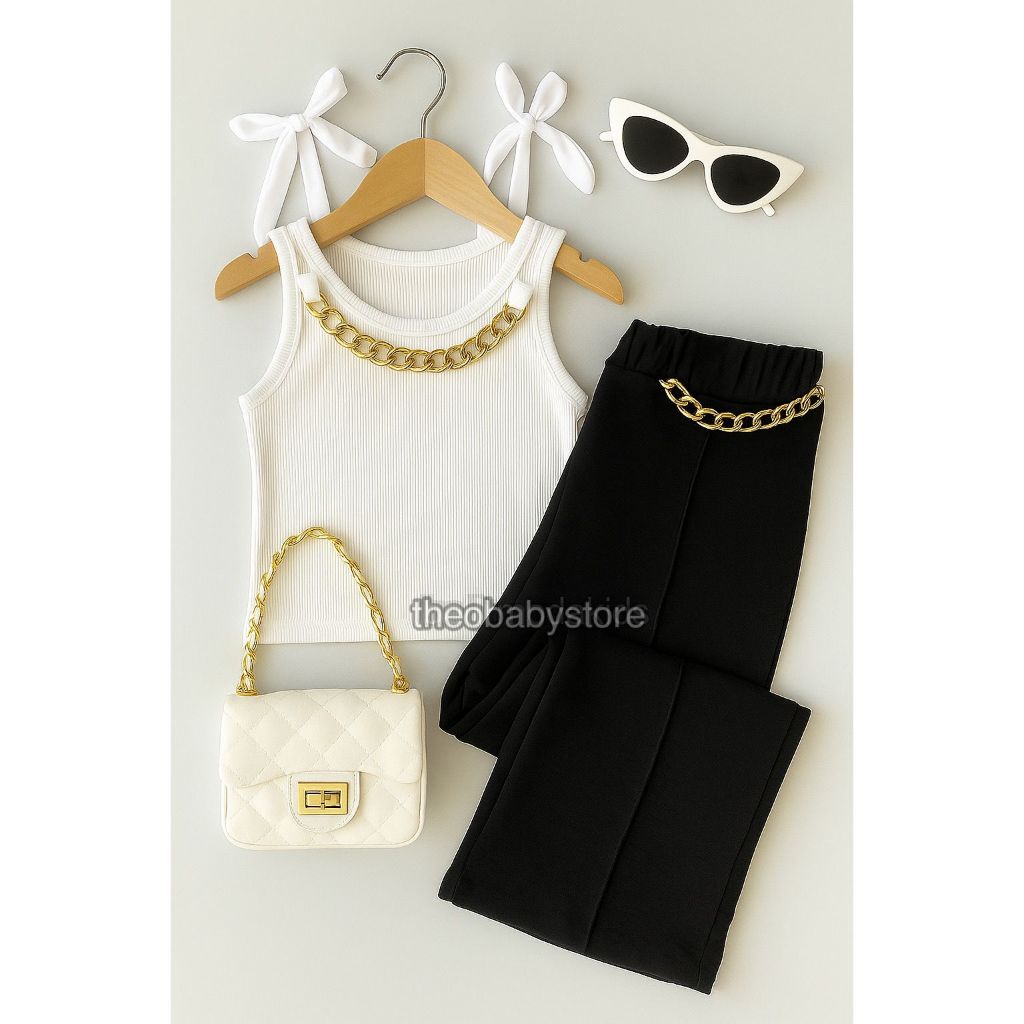 Conjunto Infantil Blusinha Cropped + Calça Pantalona Alfaiataria Moda Retro Blogueirinha Regata Menina Diva 2 A 8 Anos