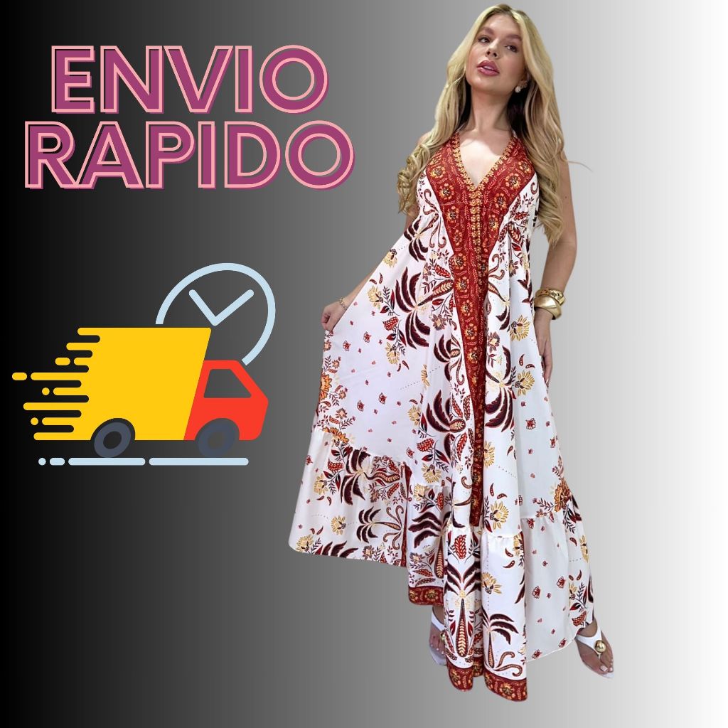 VESTIDO LONGO ESTAMPADO VERAO TAMANHO UNICO MODELO INDIANO COSTA NUA FRENTE UNICA