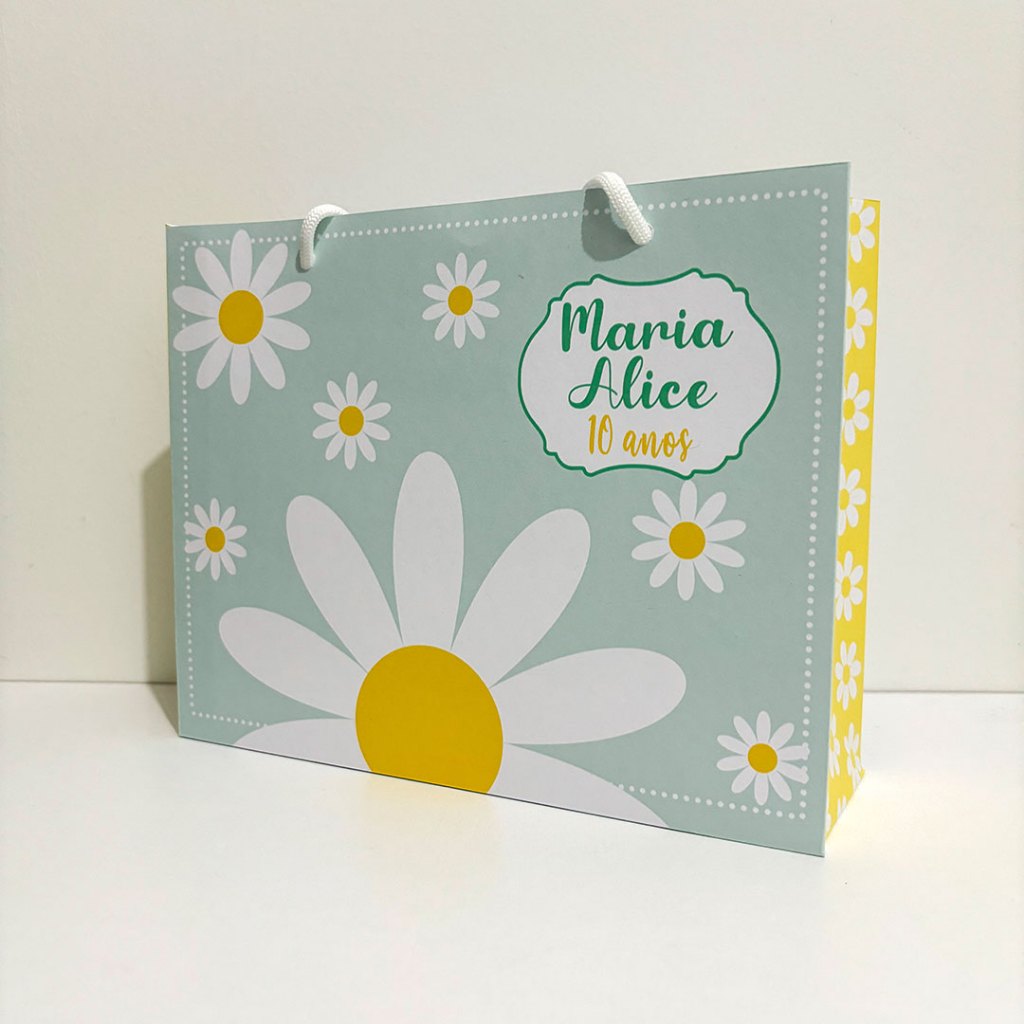 Sacolinha Sacola Personalizada | Chá de bebe | Lembrancinha Margaridas Verde