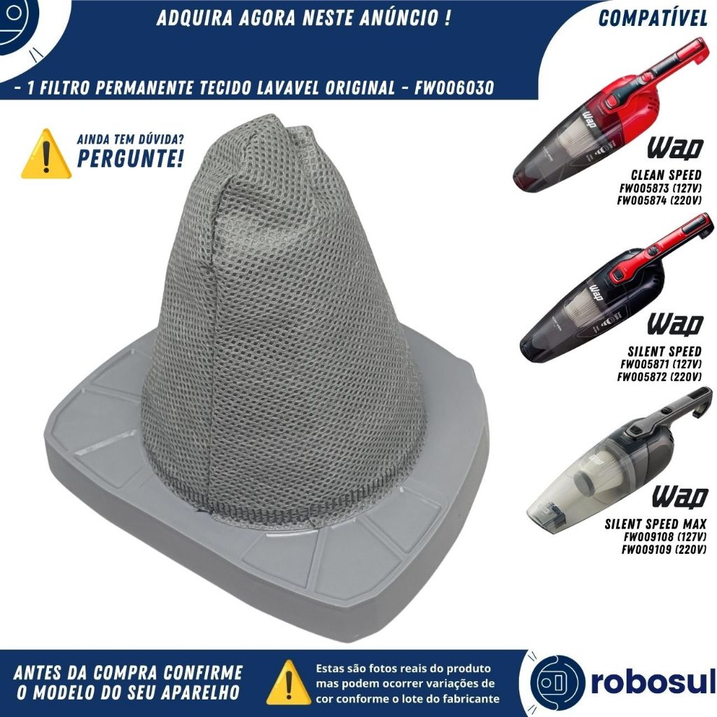 Filtro de Pano Permanente Lavável Para Aspirador Wap Silent Speed - Fw006030 em Oferta na Shopee
