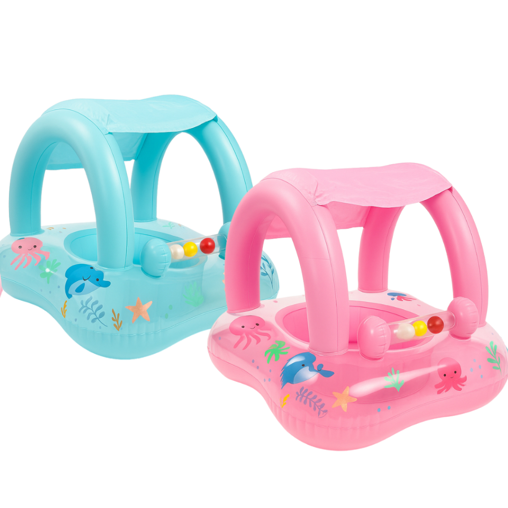 Boia Inflável Infantil Flutuante Piscina Bebê Cobertura Proteção Solar UV e Assento Segura em Oferta na Shopee