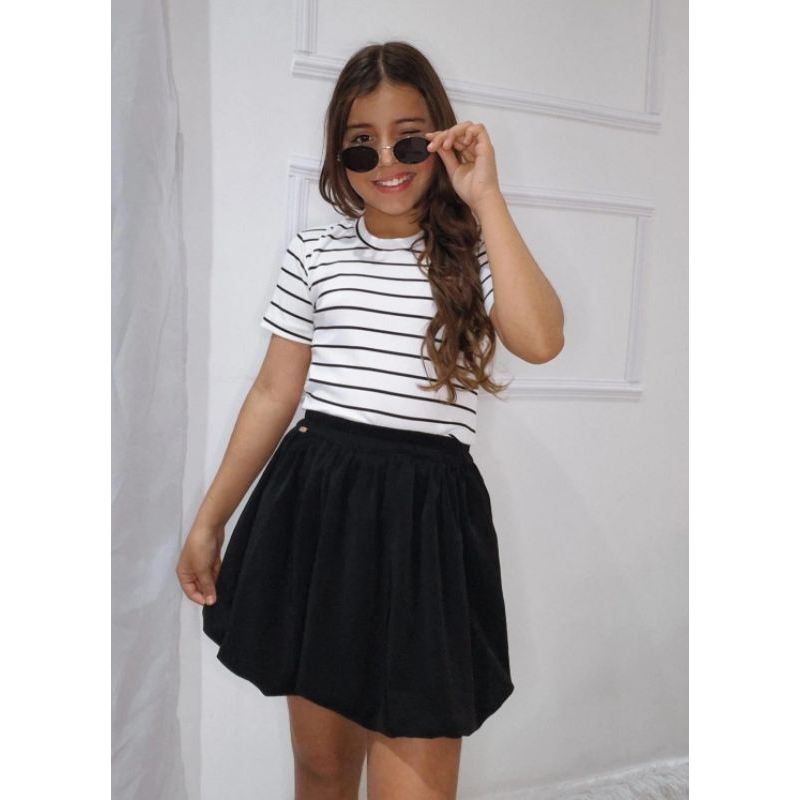 Blusa listrada Infantil e Juvenil menina canelada T-shirt modinha primavera verão