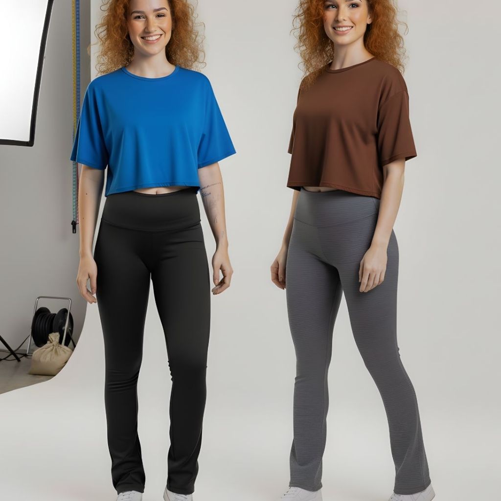 Kit 2 Calça Feminina Legging Flare Suplex Calça Bailarina Wide Leg Boca de Sino  Academia Trabalho Dia a Dia
