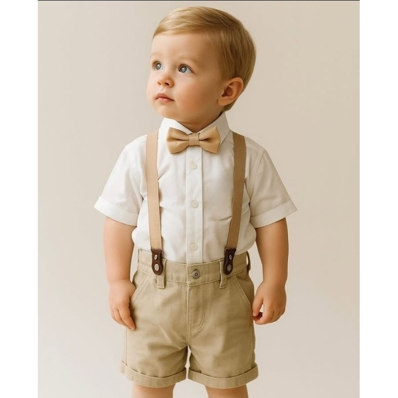 Roupa para batizado menino completa/bege/branco/bebê/batizado/batismo/suspensório/conjunto batizado