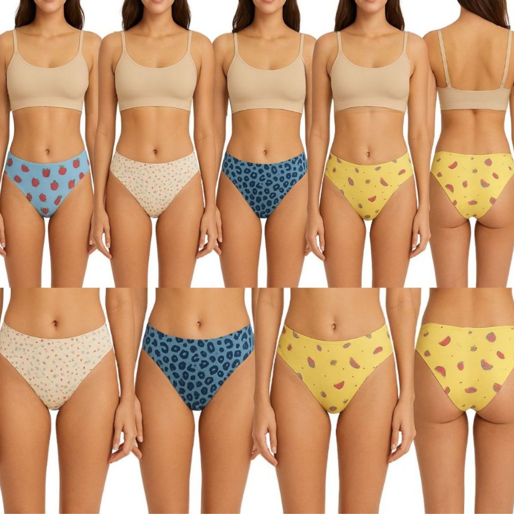 Kit 5 Calcinhas Sem Costura Feminina Estampada | Lingerie Corte a Laser Invisível Conforto Forro Algodão