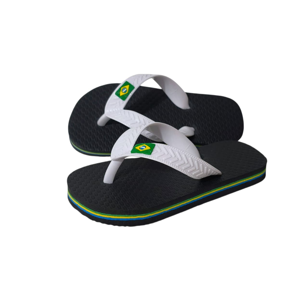 Chinelo Sandália Infantil Menino e Menina Preto Com Tira Branca em Oferta na Shopee
