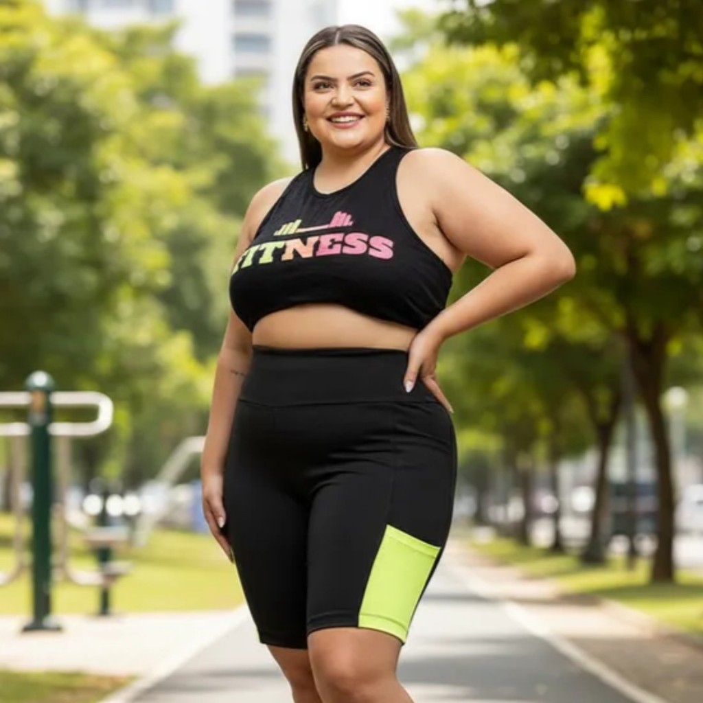 Bemuda Short Tamanho Grande Academia Feminina Plus Size Elástico Cintura G1 Até G6