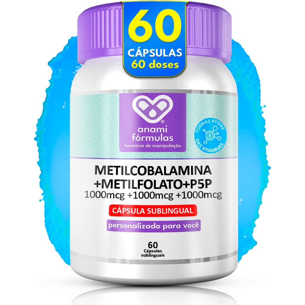 COMPLEXO B Ativo Sublingual – Metilfolato 1000mcg + Metilcobalamina B12 1000mcg + P5P B6 – 60 Cápsulas – Anami