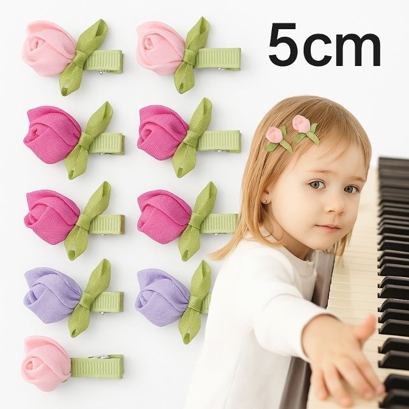 Par de grampo de cabelo de flor, bico de pato decorado 5 cm