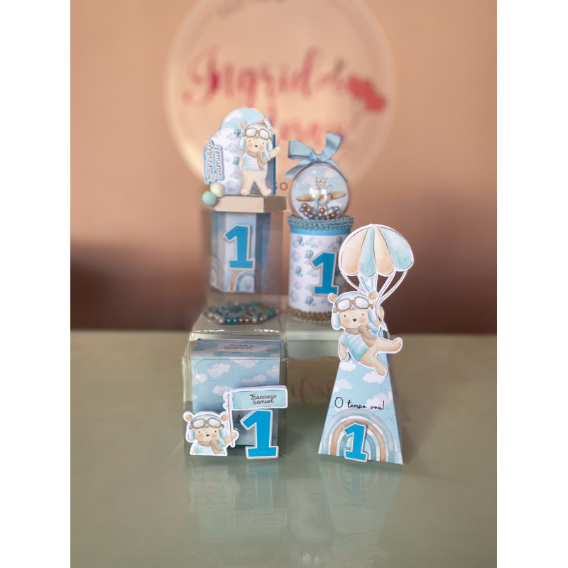 kit caixas luxo personalizadas - Ursinho aviador / lembrancinhas para festas / Desenvolvemos qualquer tema