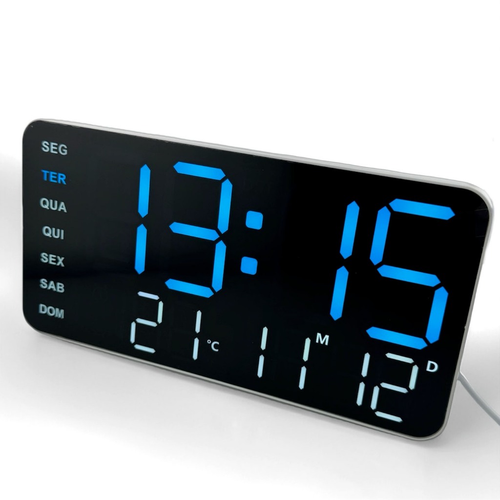 Relógio Digital LED De Parede E Mesa Calendário Alarme Data Temperatura