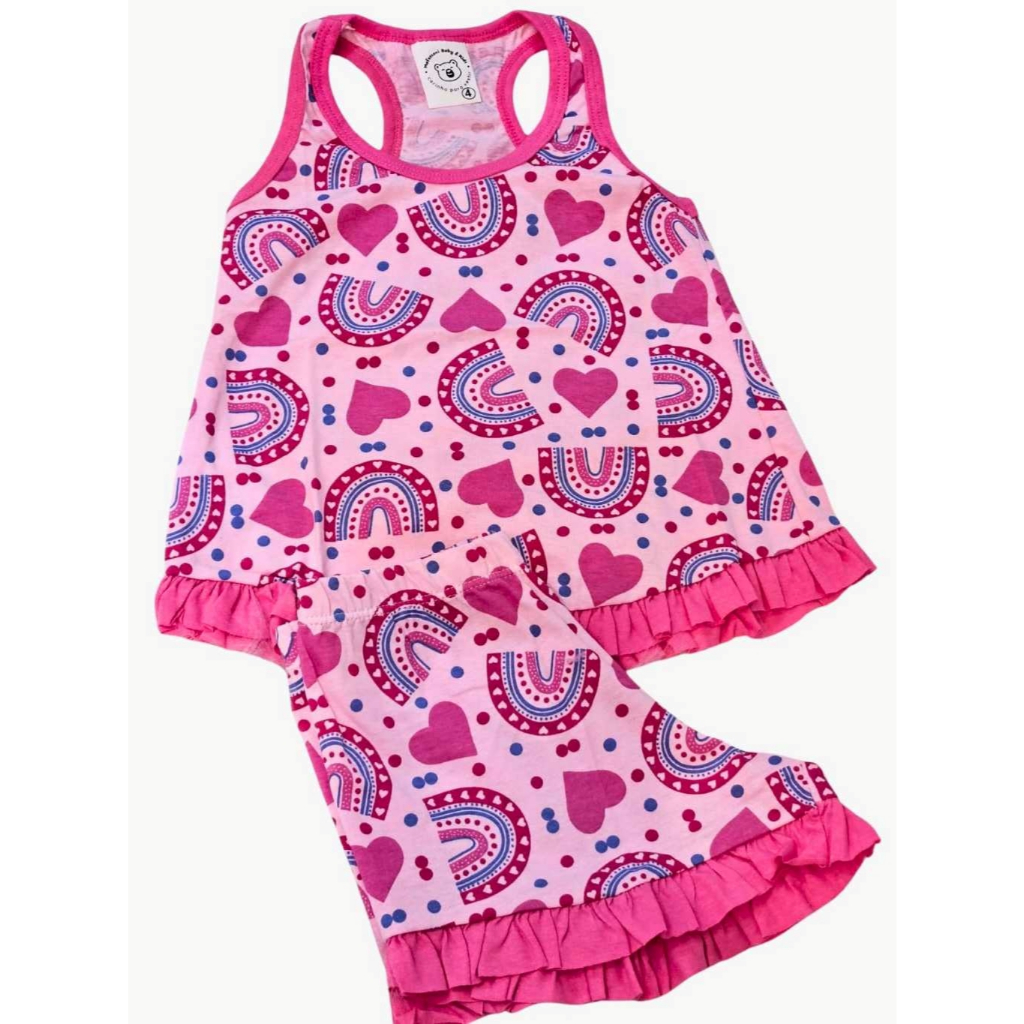 Pijama Infantil Menina Feminino Estampado com Babado Conjunto Estilo Nadador LF017