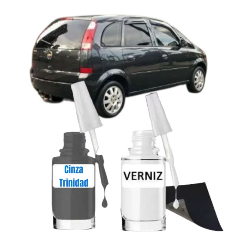 Tinta Tira Risco Automotivo Cinza Trinidad GM Meriva 10ml + Verniz Automotivo 10ml
