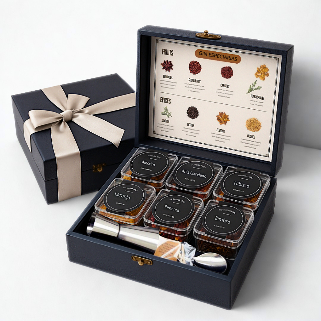 Kit Especiarias para Gin e Drinks em Geral - Maleta em Madeira. Pronto para Presente - PERSONALIZE COM NOME OU LOGO! em Oferta na Shopee