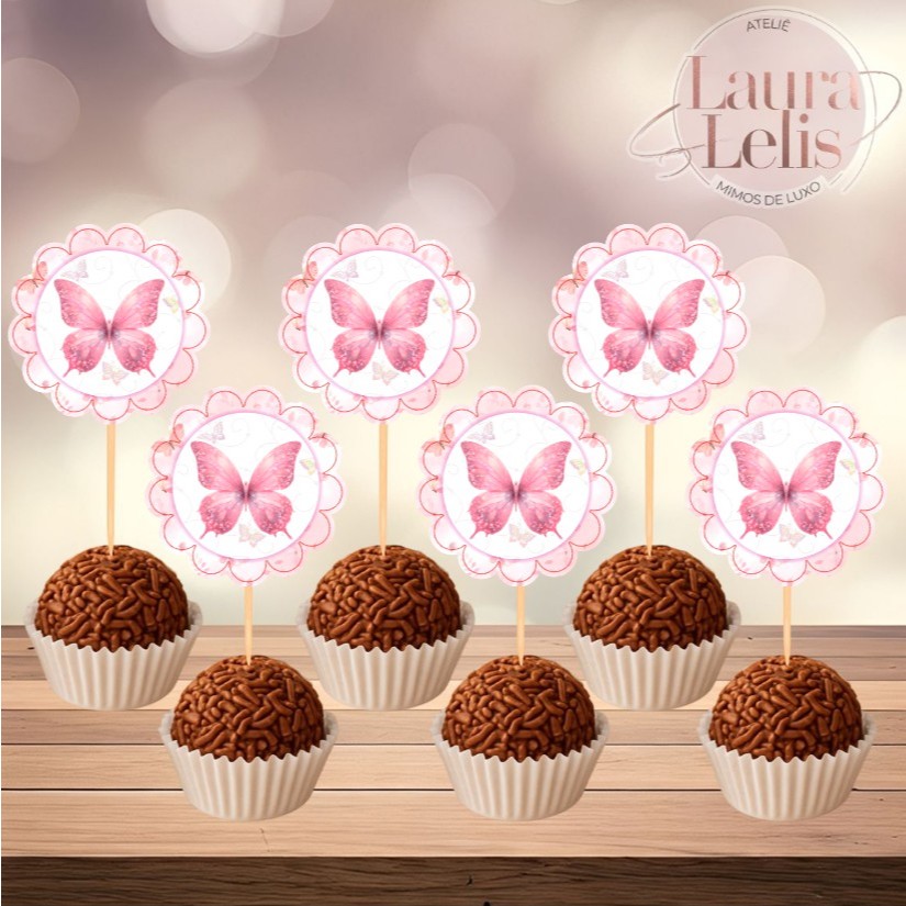 50 Toppers/Tags Personalizados Jardim das Borboletas Rosa | Festa Infantil, Doces e Lembrancinhas