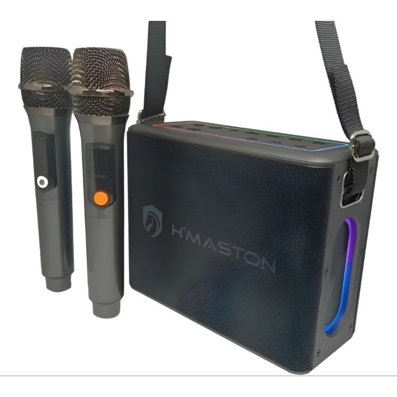 potente Caixa De Som Sem Fio Karaokê 120w rms Bluetooth Preto com 2 microfone sem fio profissional