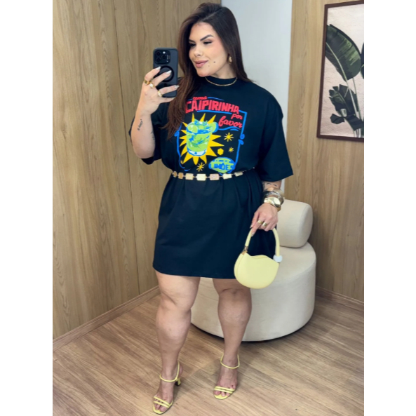 Vestido Curto Camisa Over Size Plus Tamanho Grande Verão Capirinha Algodão Puro Lançamento