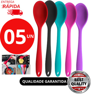 Kit 5 Colher de Arroz de Silicone 27cm Anti-Aderente não Risca Panela Super Resistente Preto ou Vermelho em Oferta na Shopee
