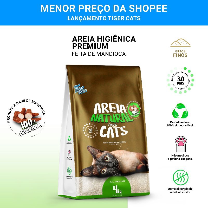 Areia Higiênica Natural Biodegradável Mandioca 4kg