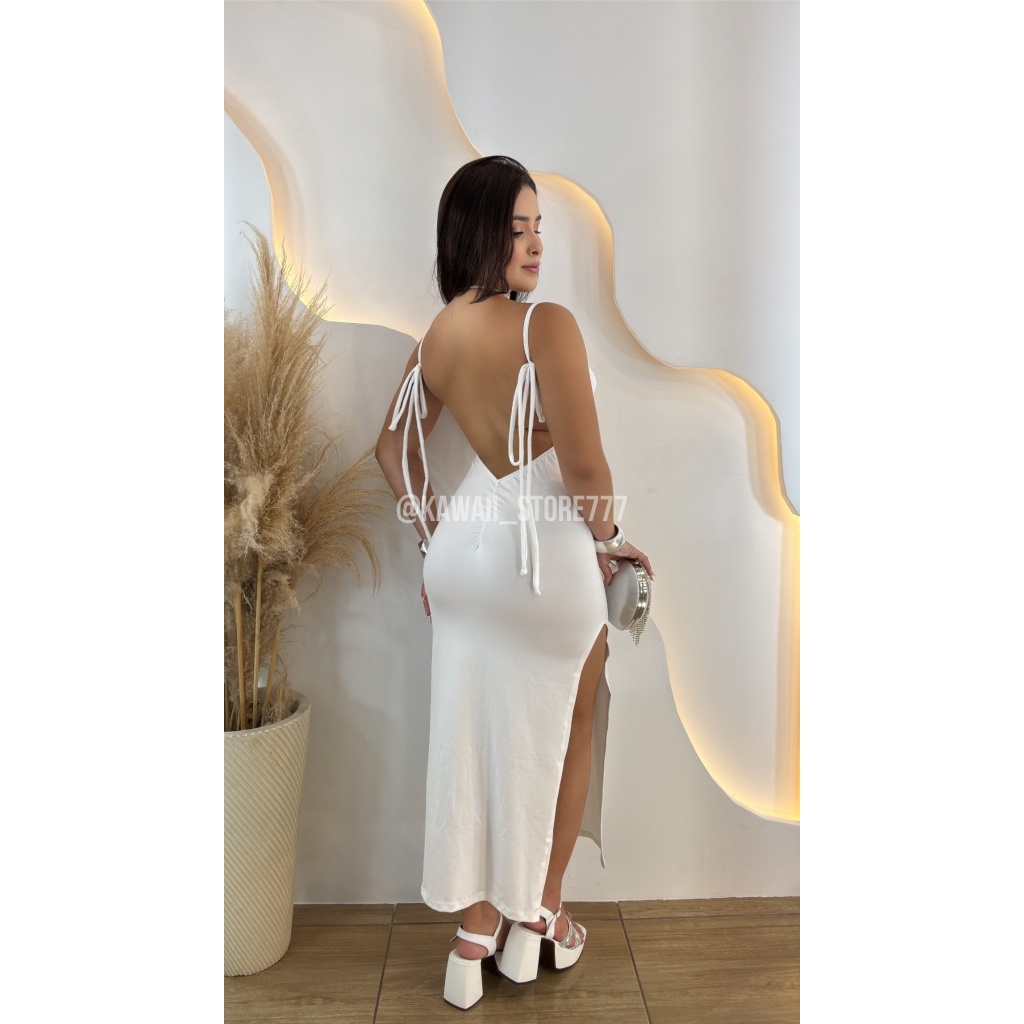 Vestido Longo Feminino  Suplex Premium, Alça Regulável e Fenda Lateral Chic ( Esther ) em Oferta na Shopee