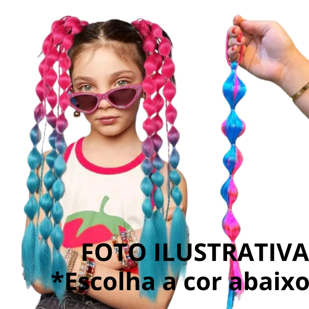 Kit 4 Aplique Bubble Braids Colorido Mechas Bubble para Cabelo Infantil Crianças Carnaval Fantasia