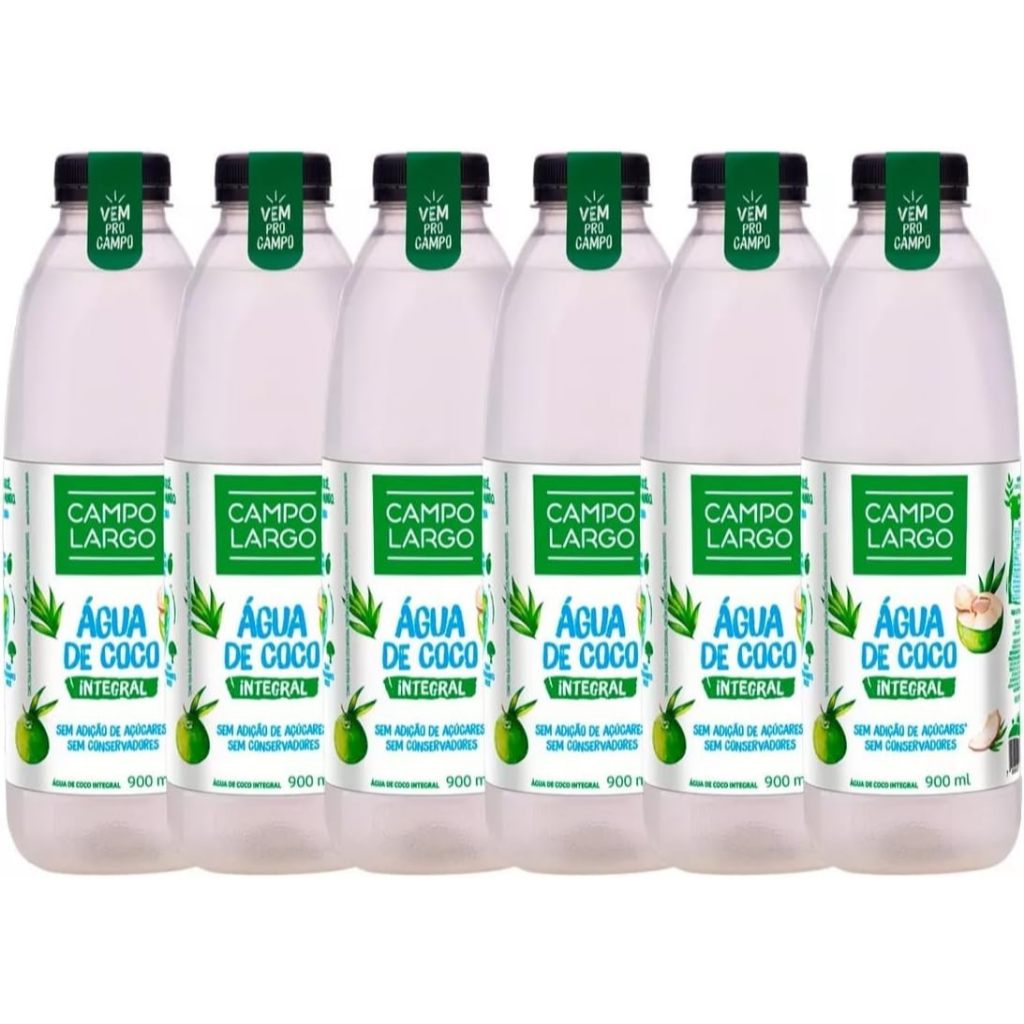 Kit 6x Água De Coco Integral Campo Largo Garrafa 900 Ml Natural Sem Conservante Fardo