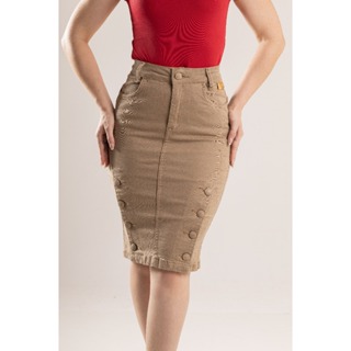 Saia Midi Moda Feminina Chique Fashion Casual Elegante Confortavel Caimento Perfeito Bege Jeans em Oferta na Shopee