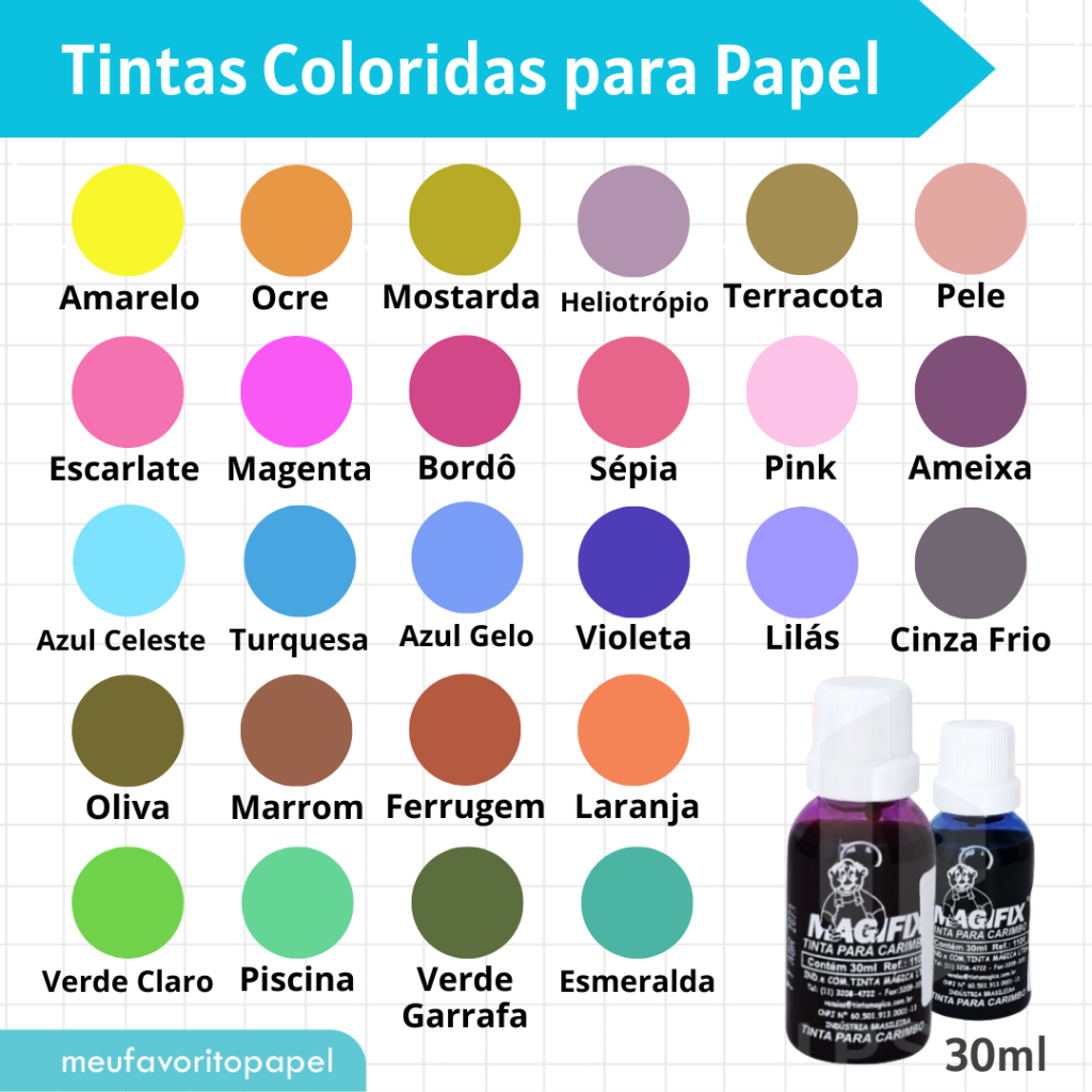 Tinta Colorida de Carimbo para Papel - 30ml