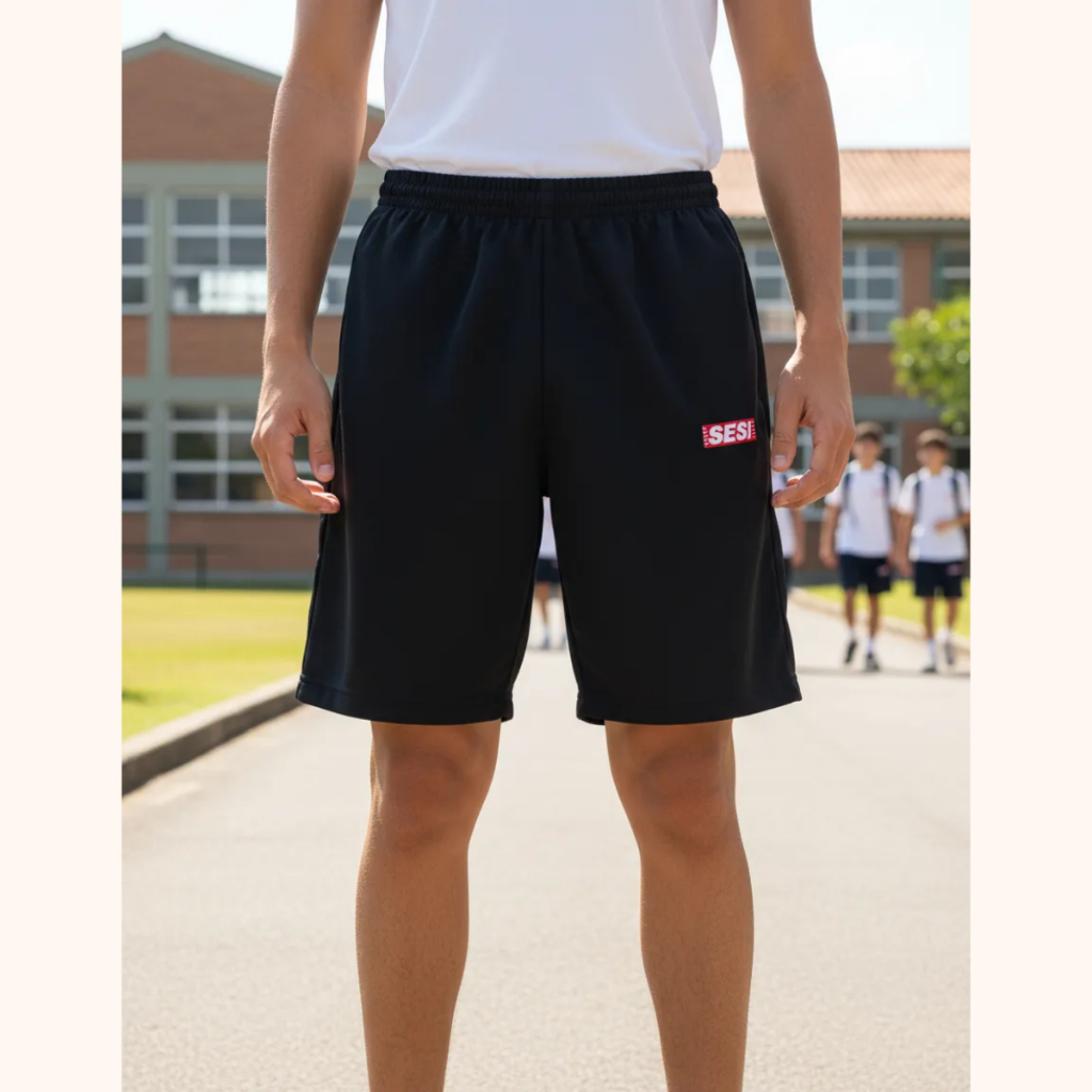 BERMUDA SESI, HELANCA, UNIFORME ESCOLAR, MASCULINO, PRETO, LOGO BORDADO. FABRICAÇÃO PRÓPRIA, ADULTO INFANTIL 8 AO GG.