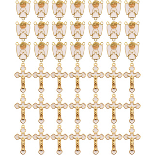 KIT 20 Entremeio Anjinho Para Terço + 20 Crucifixo Infantil Branco Crisma Batismo Dourado Religioso em Oferta na Shopee