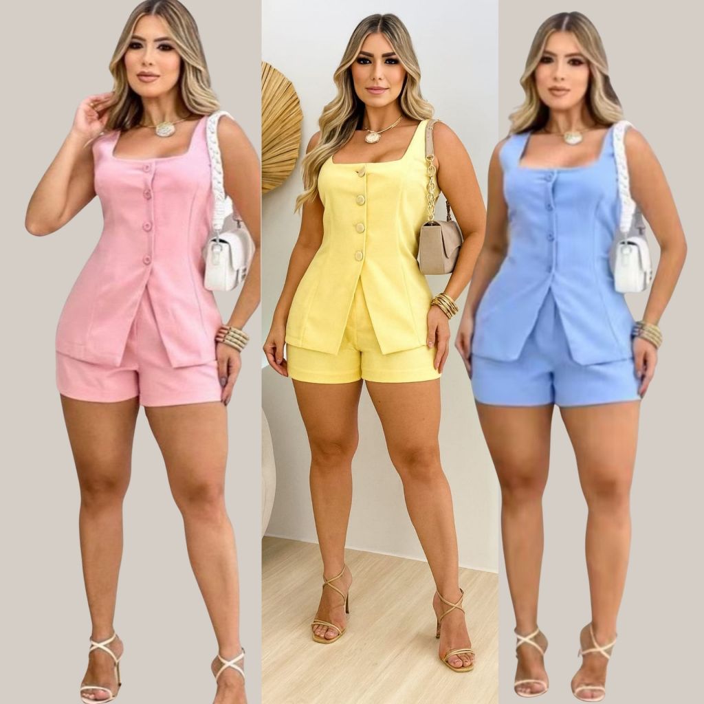 Conjunto Short e Colete Alfaiataria Moda Feminina Look Completo Tendência em Oferta na Shopee