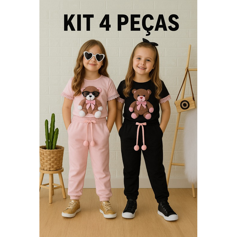 Kit 4 Peças de Roupas Infantil Menina - 2 Camisetas + 2 Calças- Kit com 2 Conjunto Roupa Infantil Menina Verão Feminino em Oferta na Shopee