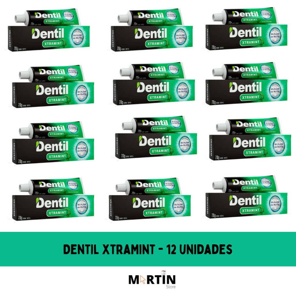 Kit 12 Creme Dental Dentil Xtra Mint Menta Refrescante Sem Flúor - 70G