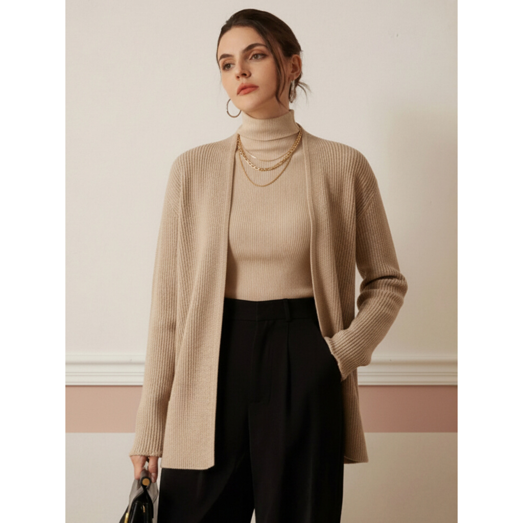Cardigan Feminino Trico Casaco de Frio Feminino Elegante Casaco Cardigan Liso
