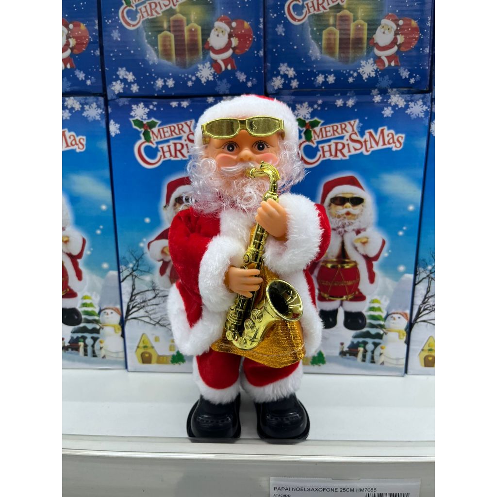 PAPAI NOEL MUSICAL TOCANDO SAXFONE E DANÇANDO ENFEITE DE NATAL